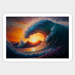 Vibrant Ocean Waves at Sunset Sticker